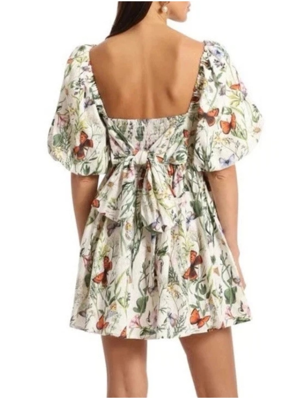 NWT Avec Les Filles Butterfly Puff-Sleeve Mini Dress